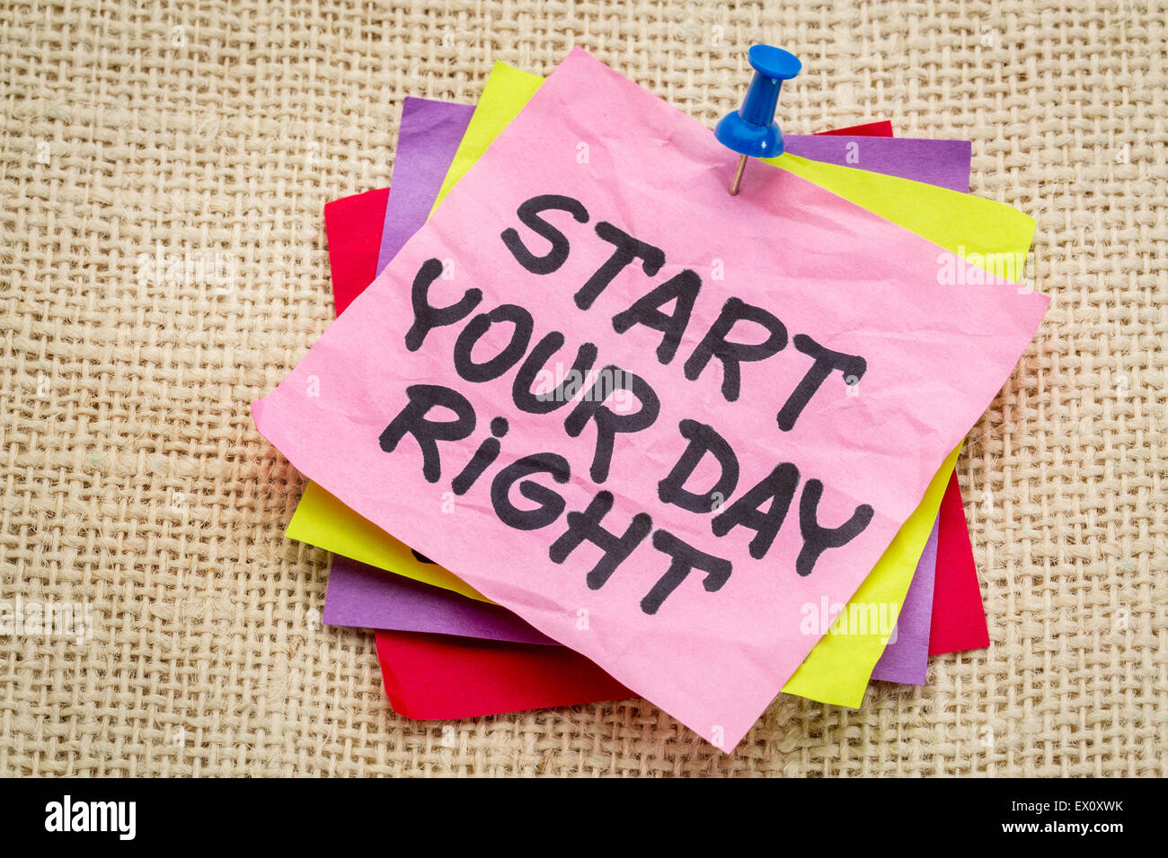 Start your day right reminder - motivational handwriting on a sticky ...