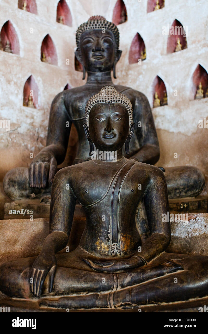 Buddha statues in Wat Si Saket Museum, Vientiane, Laos P.D.R. Sisaket Museum was built in 1818 A.D. Stock Photo