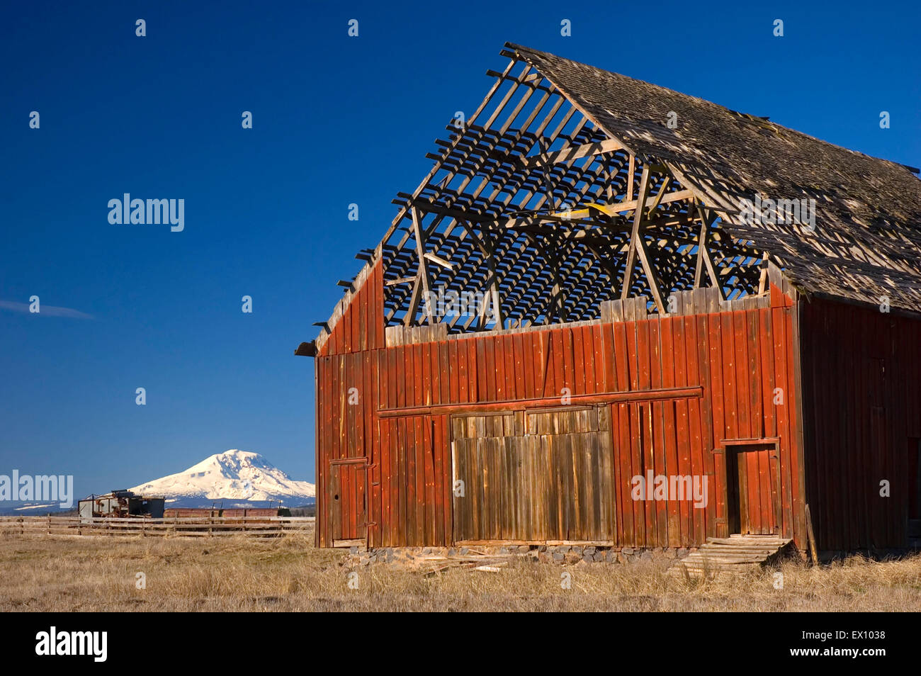 Klickitat Valley barn with Mt Adams, Klickitat County, Washington Stock