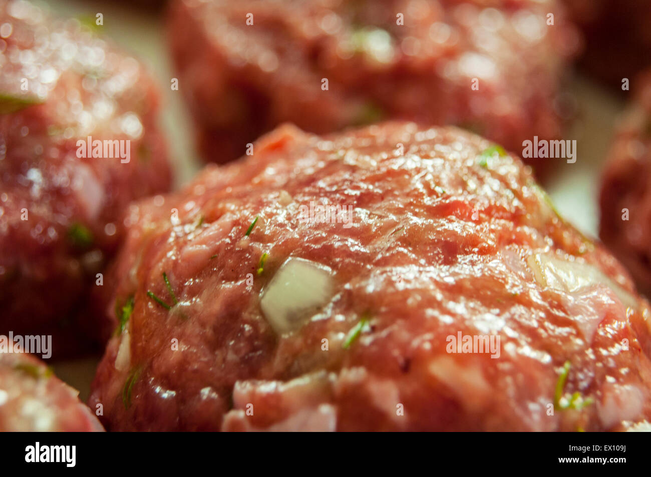 Raw meatballs of beef and pork Stock Photo