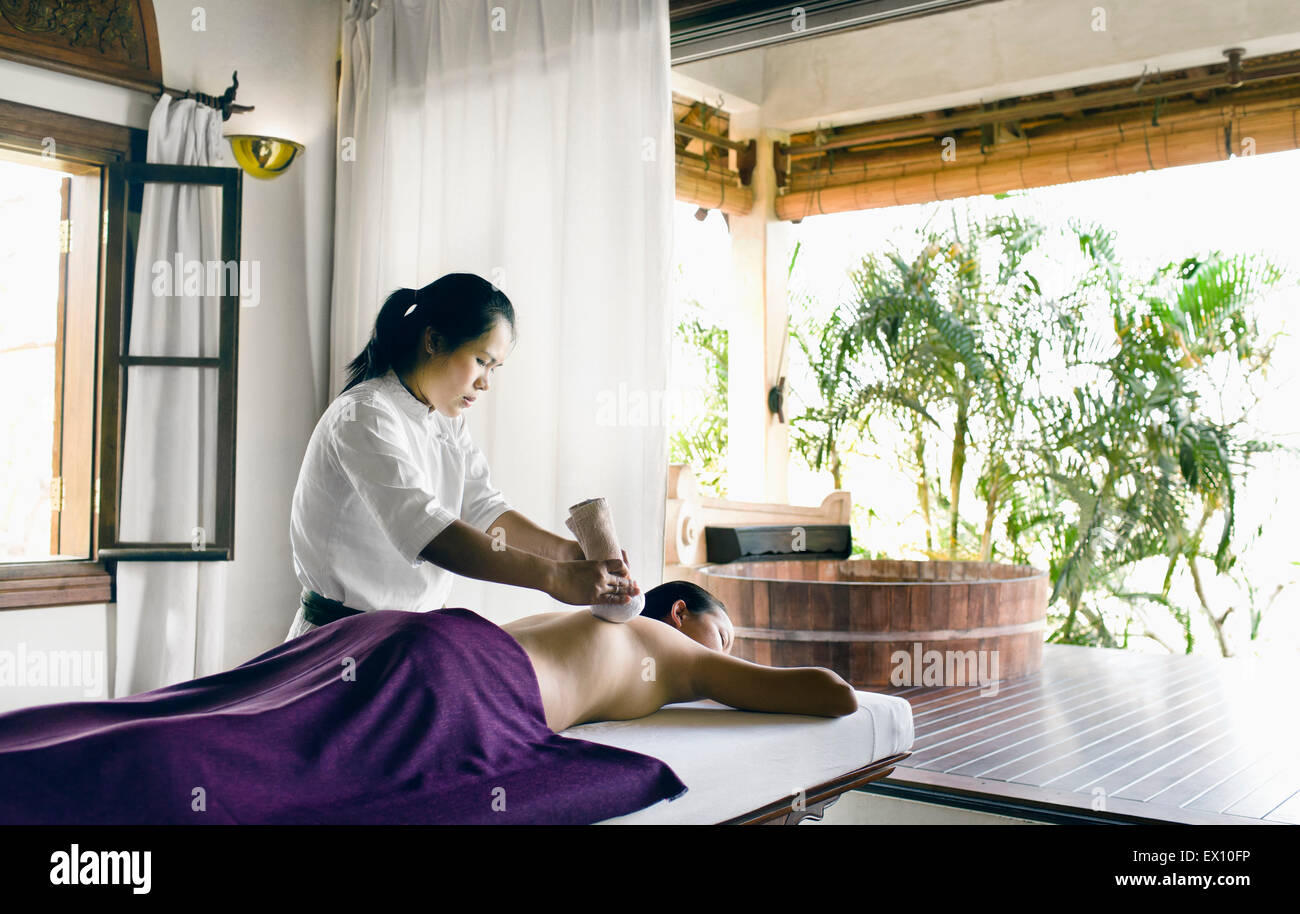 Mohom massage at  La Residence Phou Vao Spa, Luang Prabang, Laos. Stock Photo