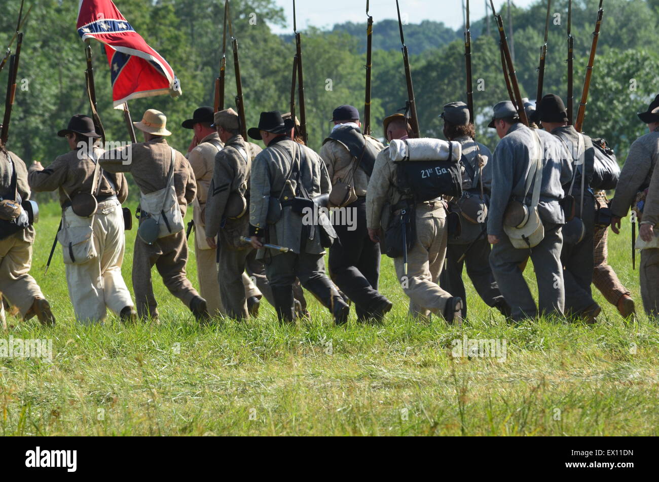 Civil war re-enactment Confederate south solider marching Gettysburg Stock Photo