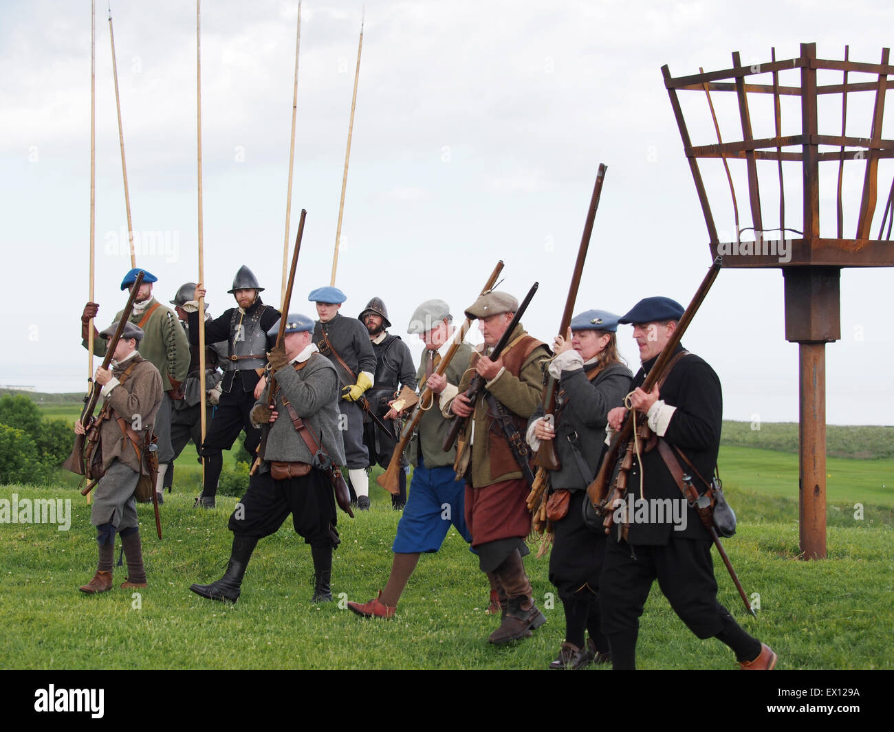 A group of participants in a re-enactment of the occupation of Berwick-upon-Tweed by Scottish forces during the 17th Century. Stock Photo