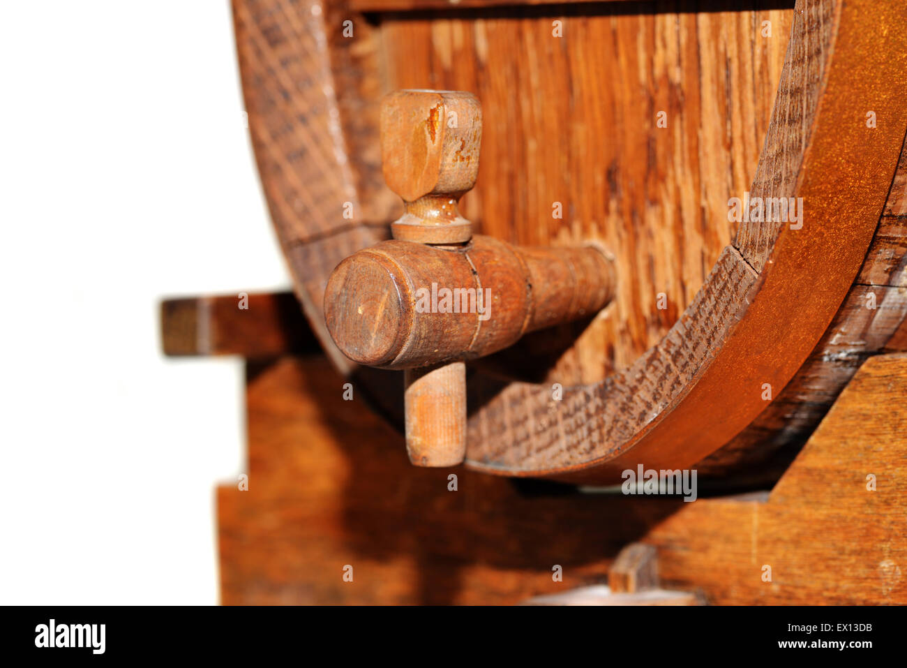 Close up of a miniature beer keg and tap isolated on white Stock Photo