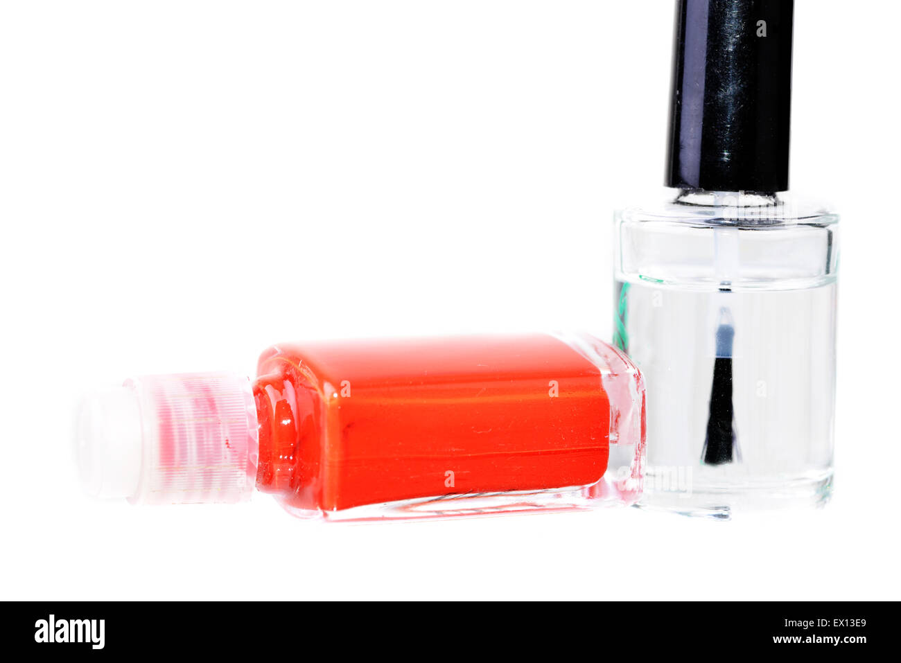 Macro shot of  nail paint bottles over white Stock Photo
