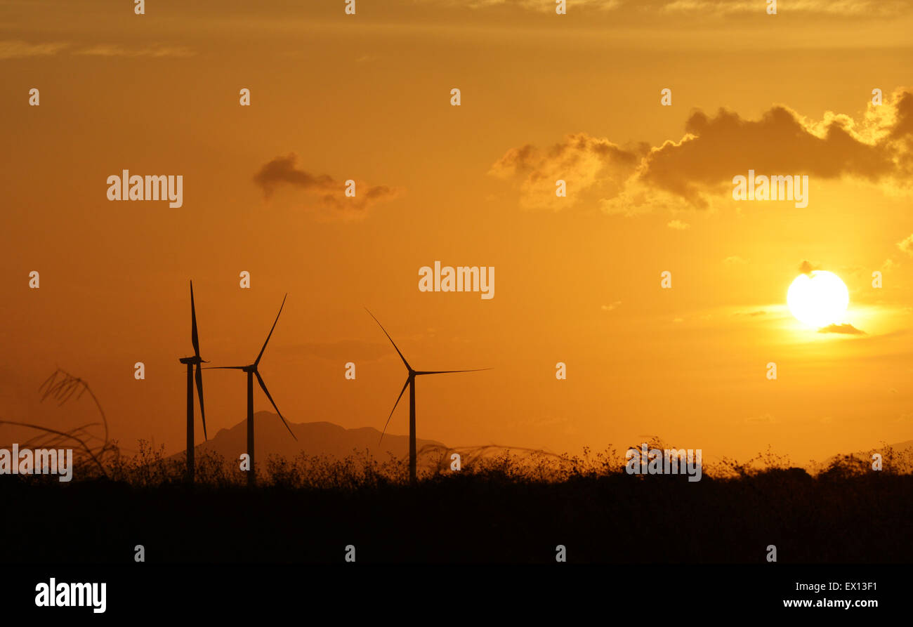 Wind turbines as silhouettes against a beautiful sunset Stock Photo - Alamy