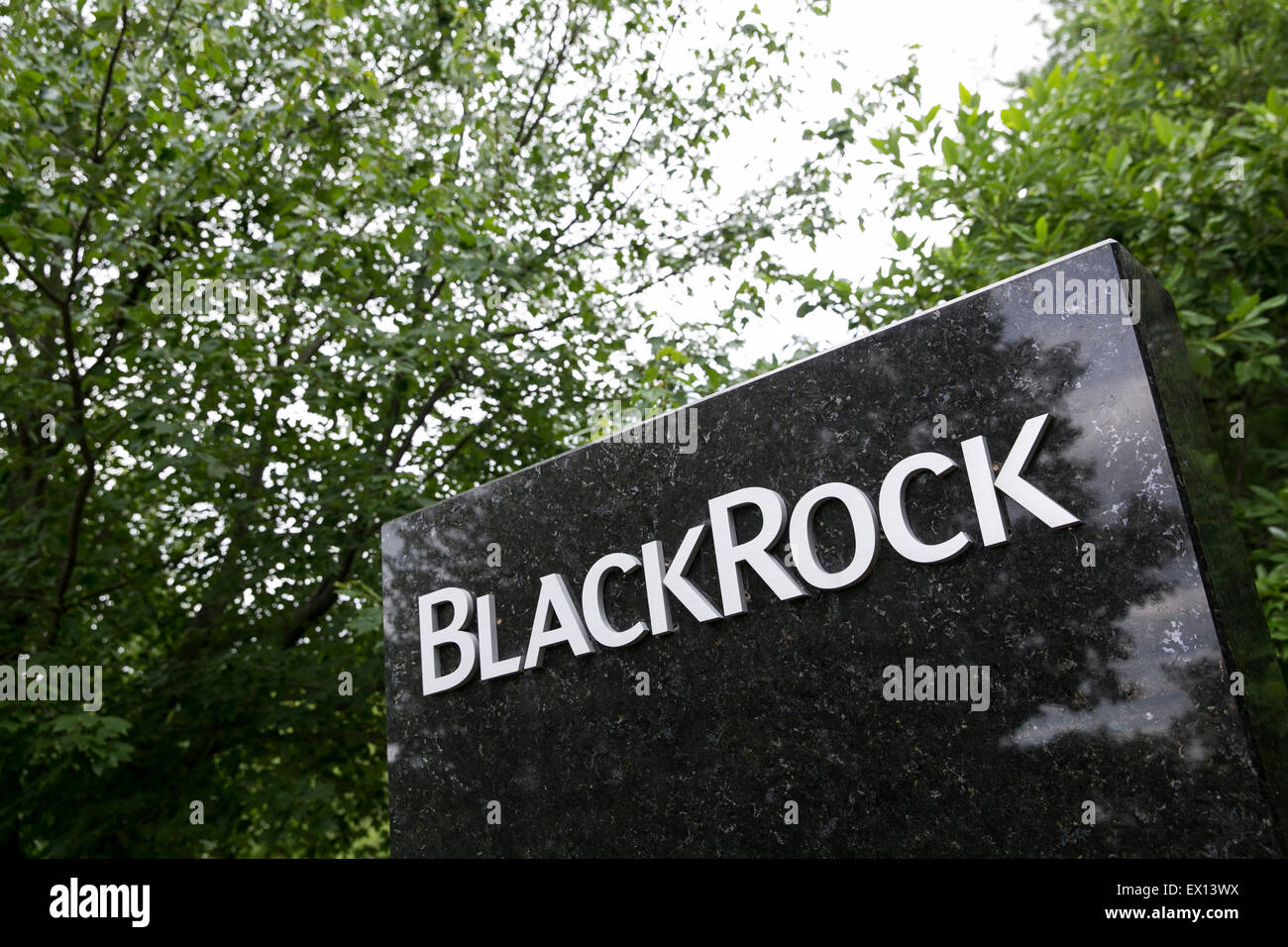 A logo sign outside of a facility occupied by BlackRock Inc. in