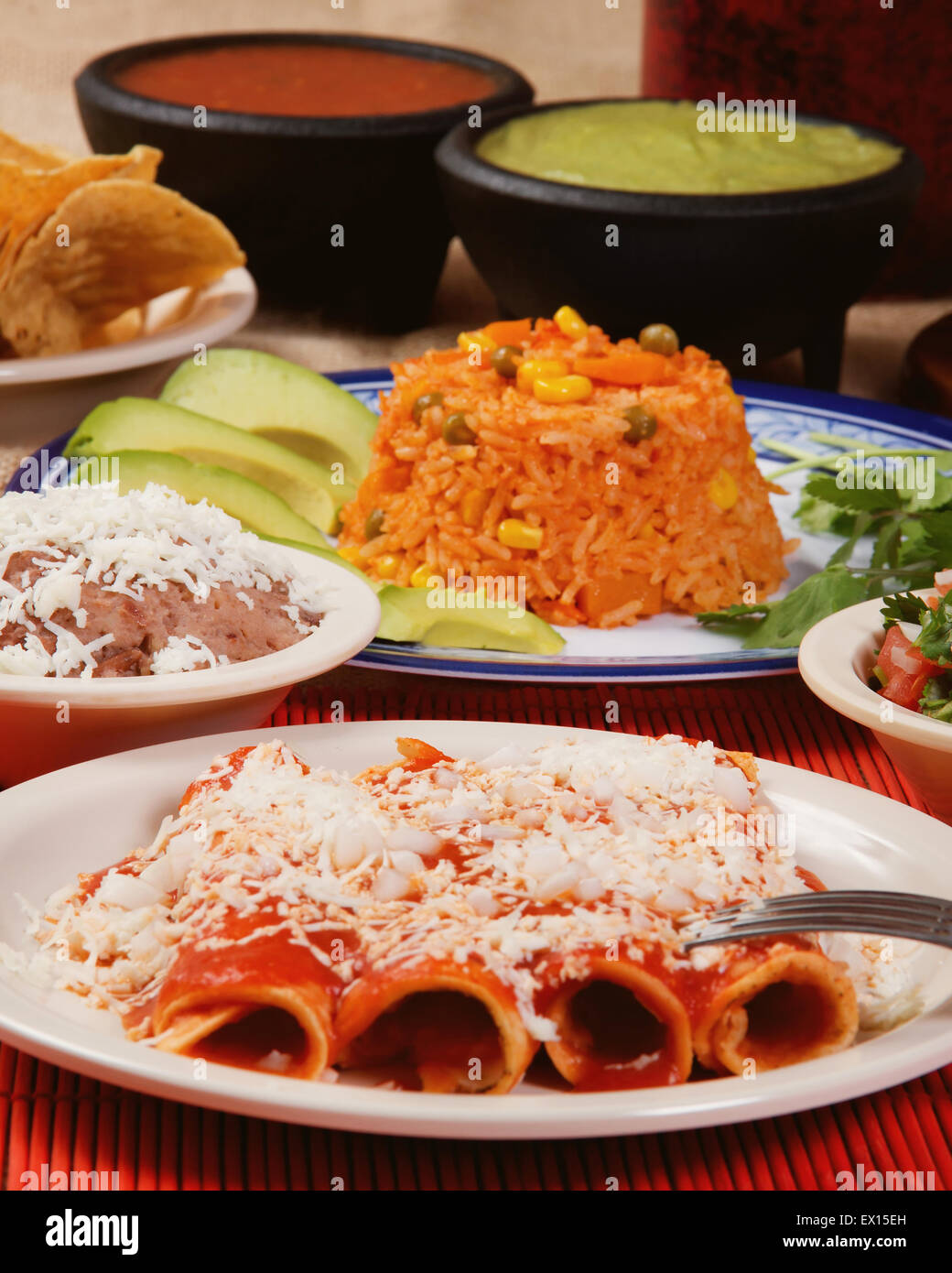 Stock image of traditional mexican red enchilada dinner Stock Photo Alamy