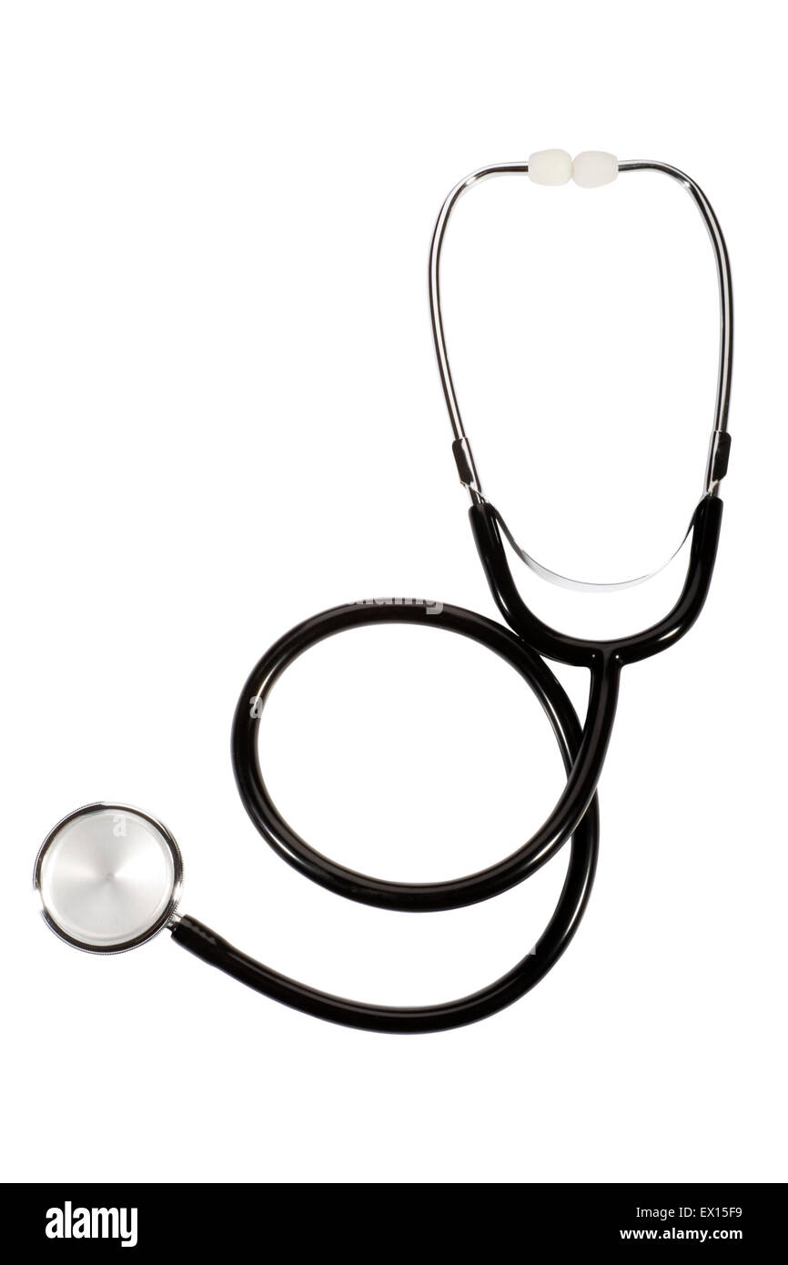 Stock image of black stethoscope isolated on white Stock Photo - Alamy