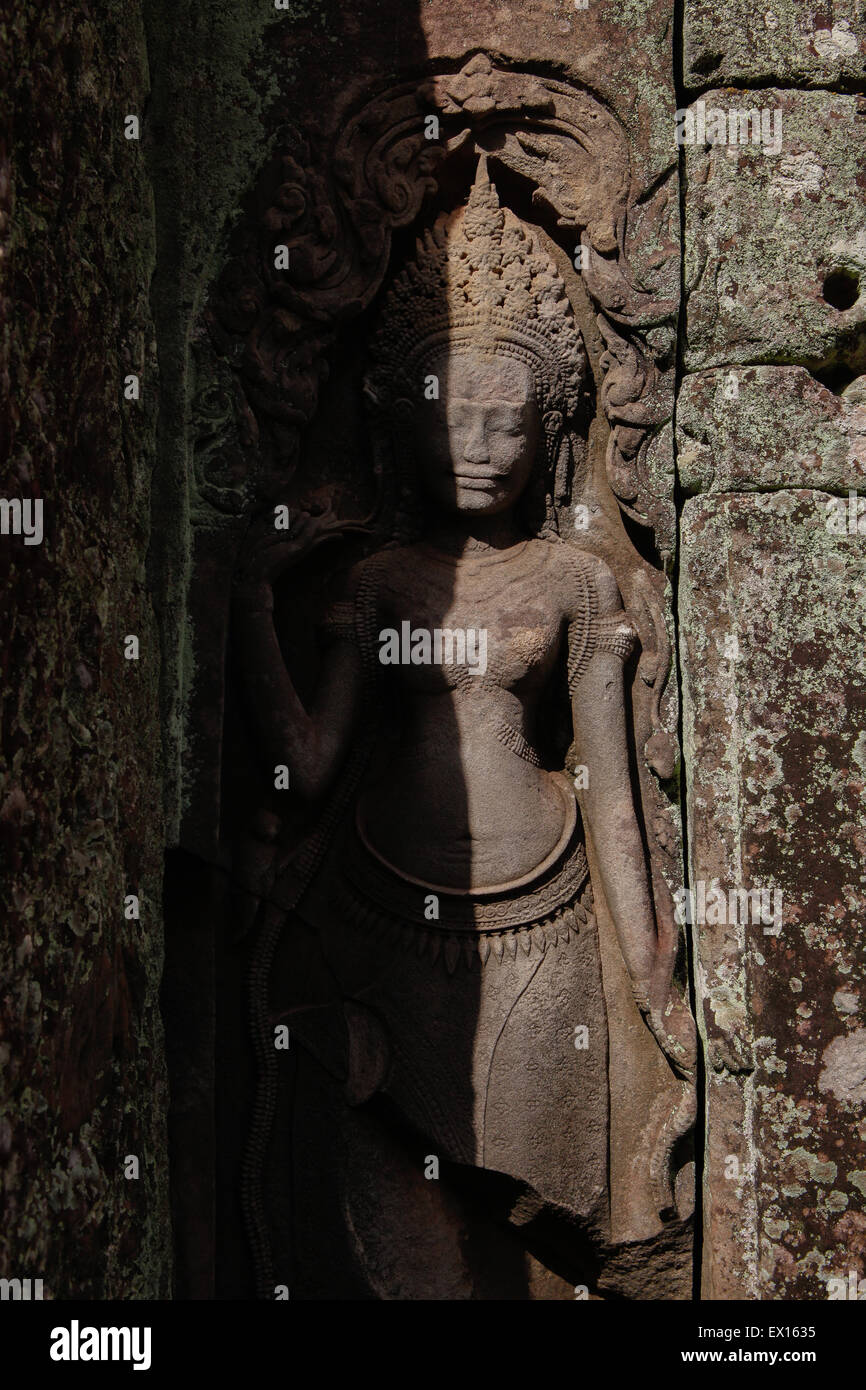 Apsara relief at prasat Bayon, Angkor Thom temple. Stock Photo