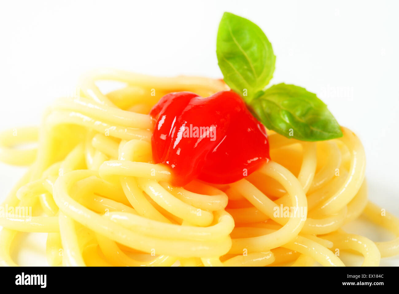 Detail of spaghetti with ketchup Stock Photo