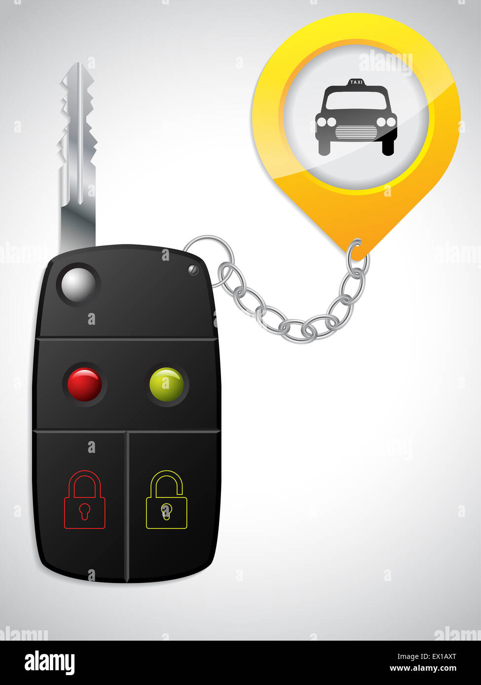Car remote key with yellow taxi keyholder Stock Photo