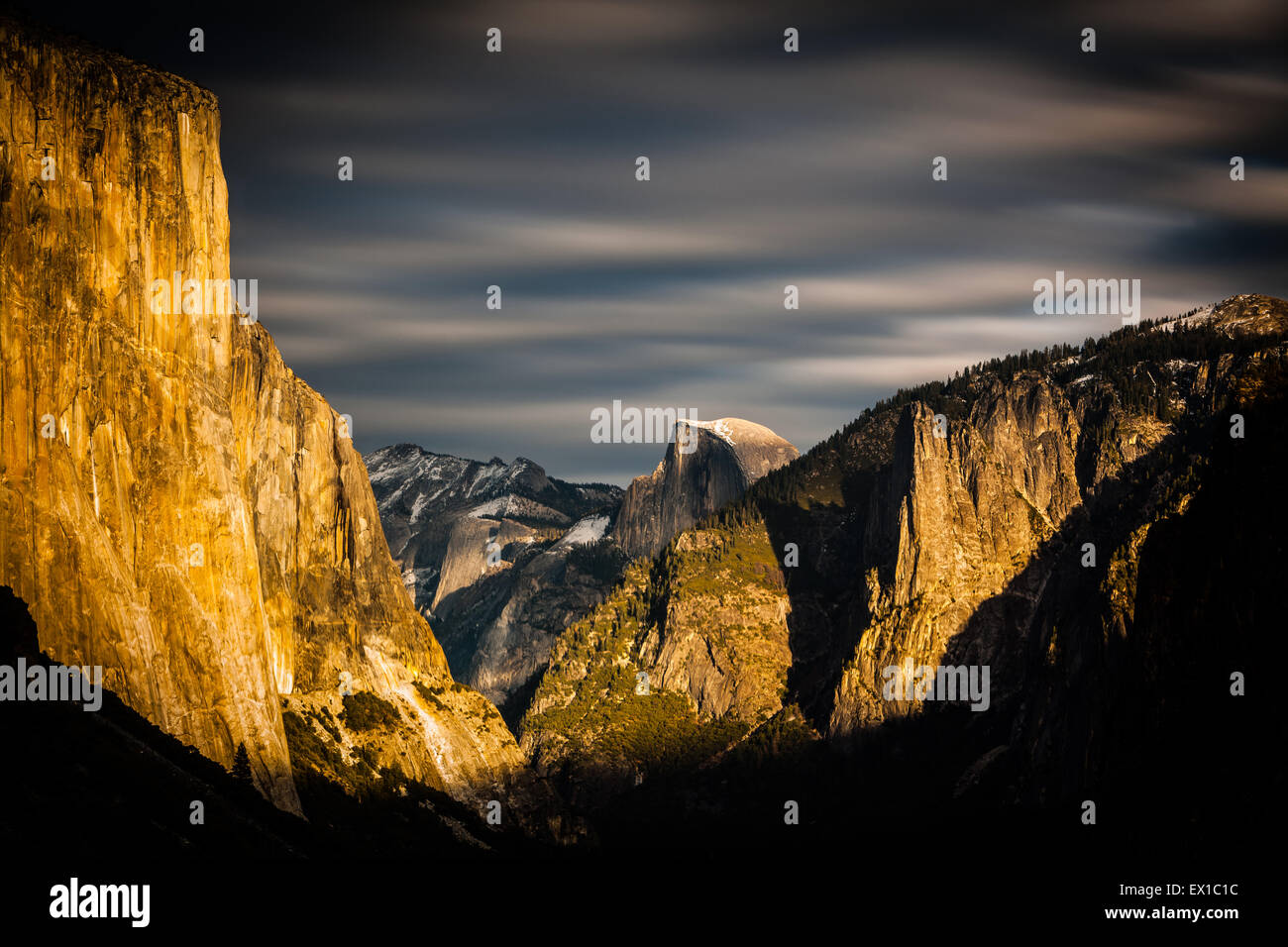 Yosemite Valley from Tunnel View. Golden late evening sunshine with