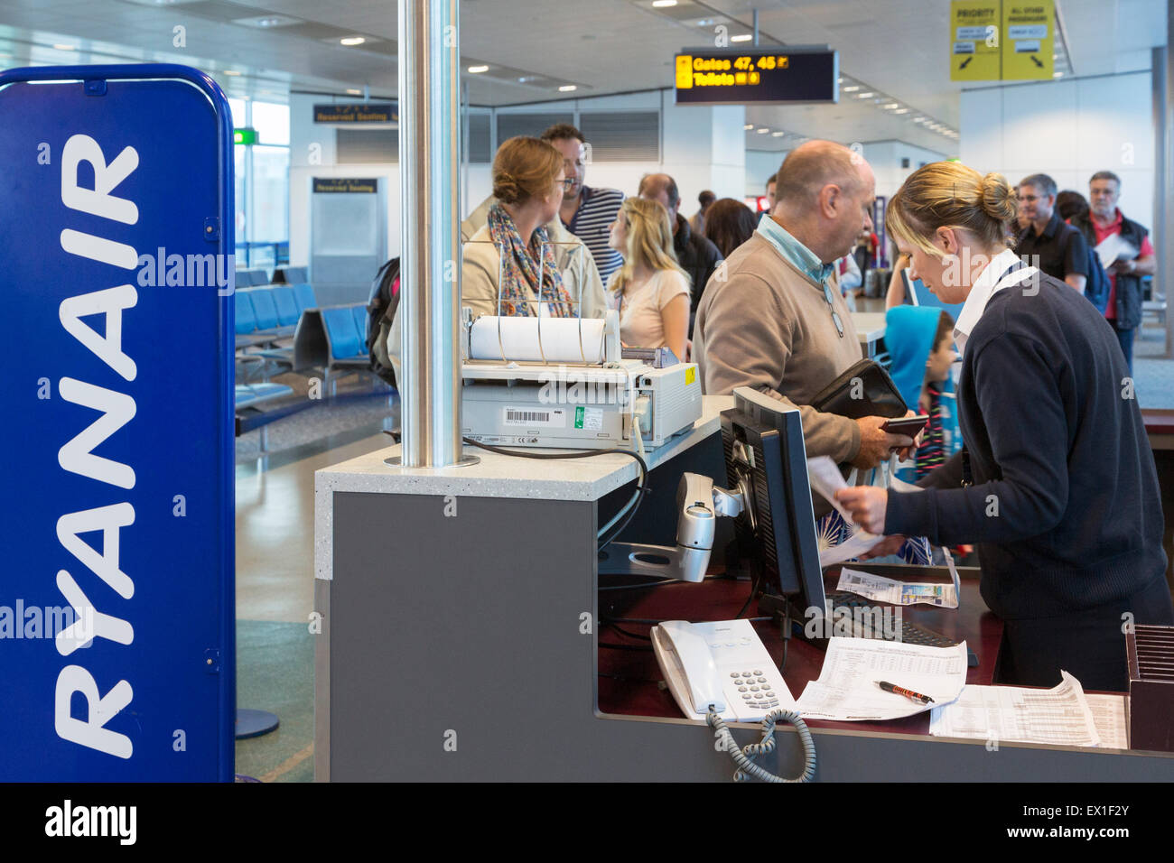 Ryanair check-in area, Stansted airport, London, United Kingdom Stock Photo