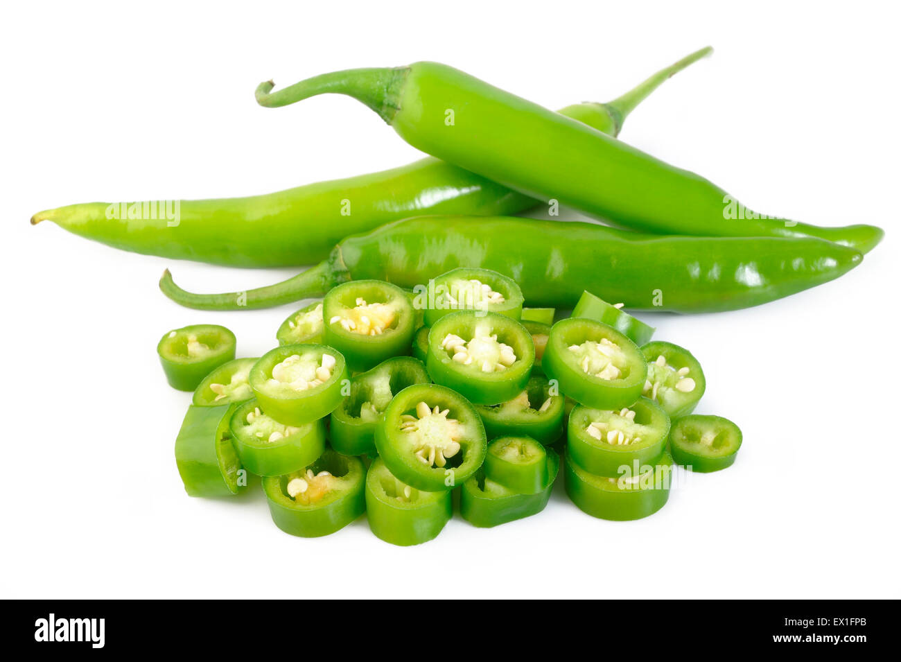 hot green peppers slices Stock Photo