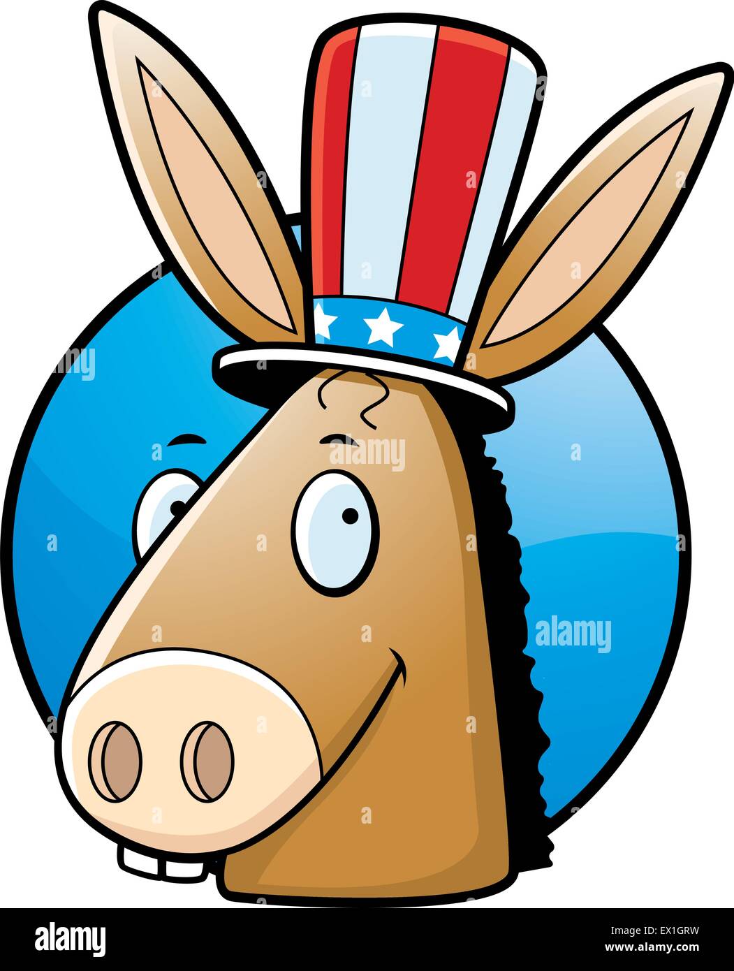 A cartoon icon with a democratic donkey smiling. Stock Vector