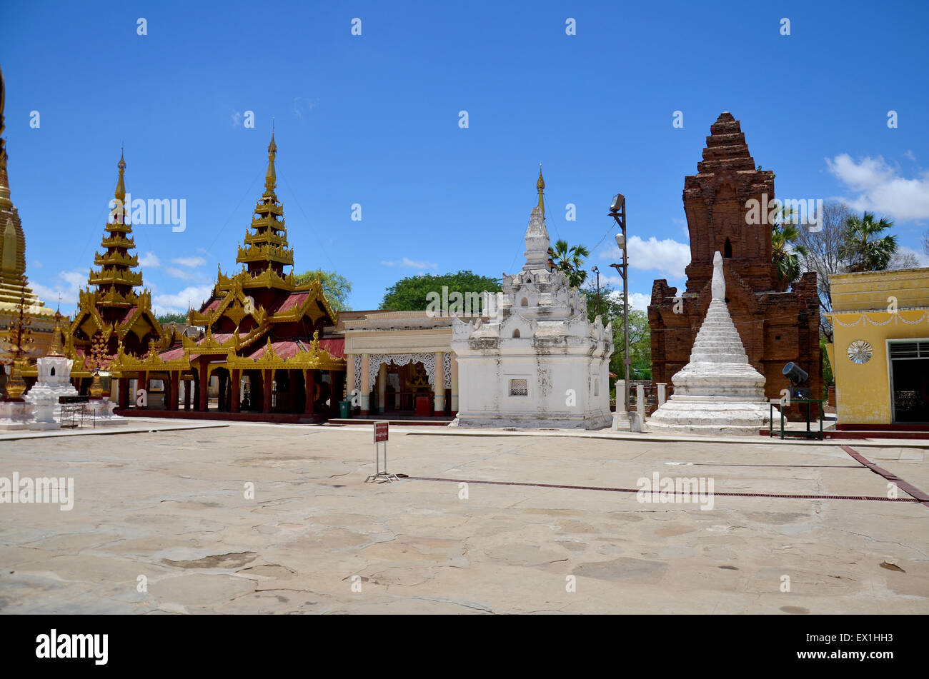 The golden Shwezigon Pagoda or Shwezigon Paya is a Buddhist temple located in Nyaung-U, a town near Bagan, in Burma (Myanmar). Stock Photo