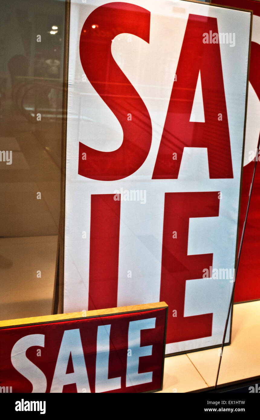 sale sign in window shop Stock Photo Alamy