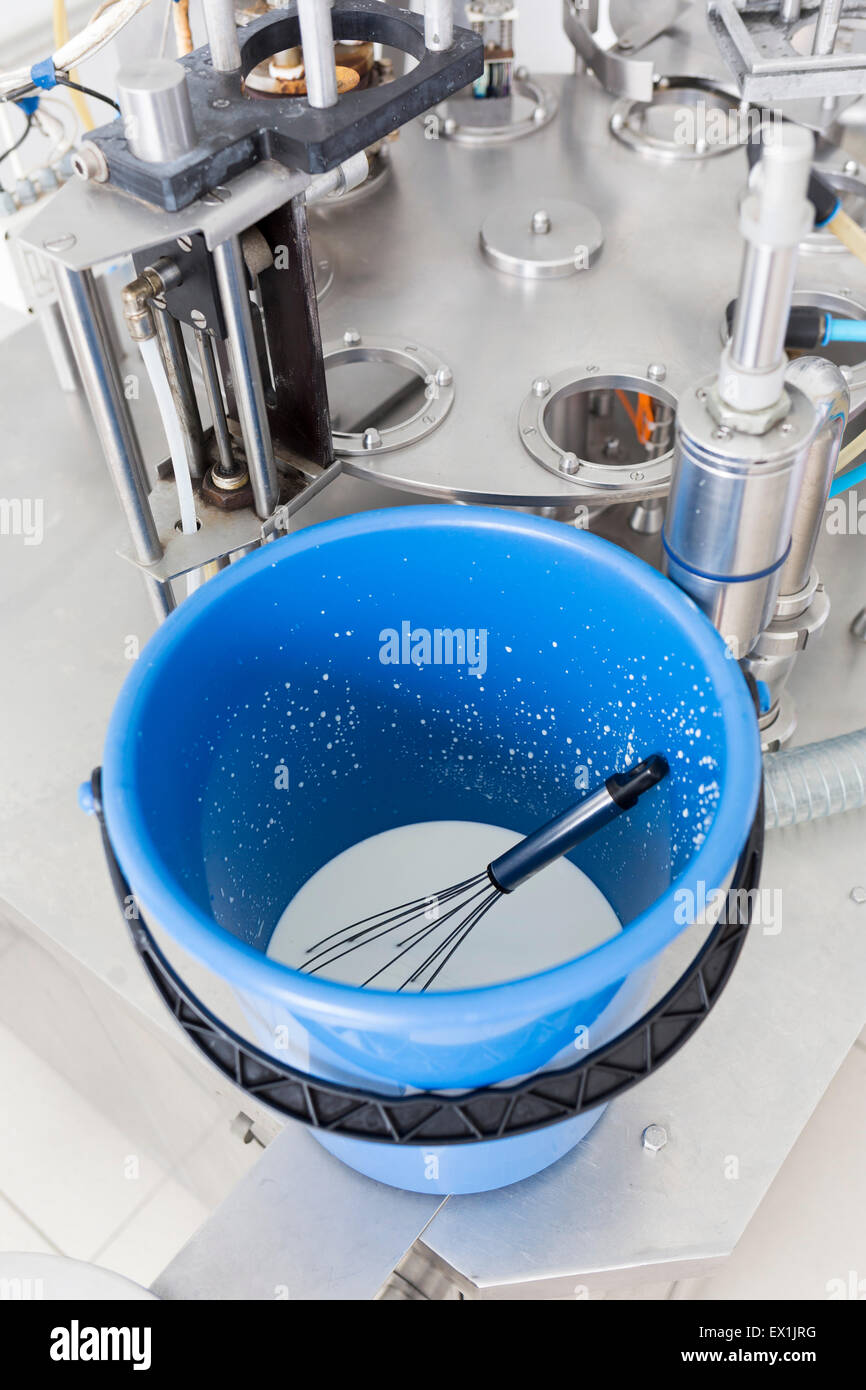 Cheese production device in a small family creamery. The dairy farm is