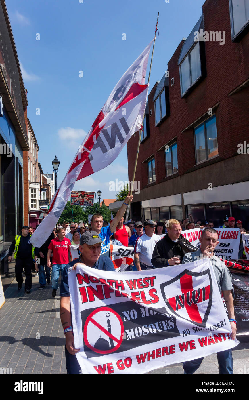 Stockton-on-Tees County Durham 4th July 2015,  A public demonstration by Far Right Anti-Muslim Groups 'North East Infidels' and 'North West Infidels' and an Anti Fascist counter-demonstration was held in the town centre today. Credit:  Peter Jordan NE/Alamy Live News Stock Photo