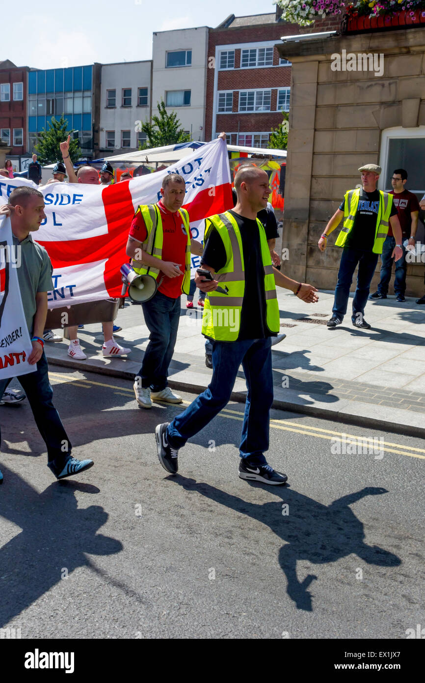 Stockton-on-Tees County Durham 4th July 2015,  A public deminstration by Far Right Anti-Muslim Groups 'North East Infidels' and 'North West Infidels' and an Anti Fascist counter-demonstration was held in the town centre today. Credit:  Peter Jordan NE/Alamy Live News Stock Photo