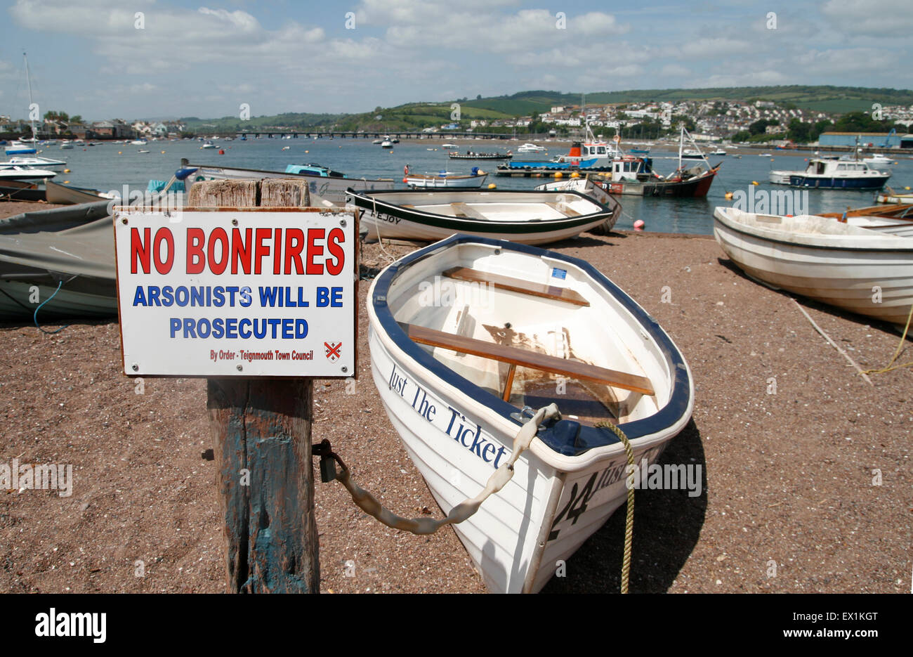 No Bonfires sign on beach  Teignmouth Devon England UK Stock Photo