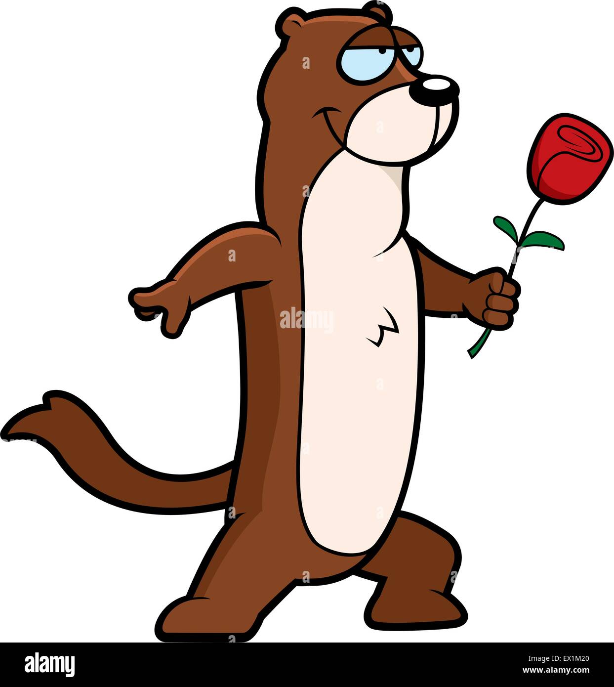 A happy cartoon weasel with a flower. Stock Vector