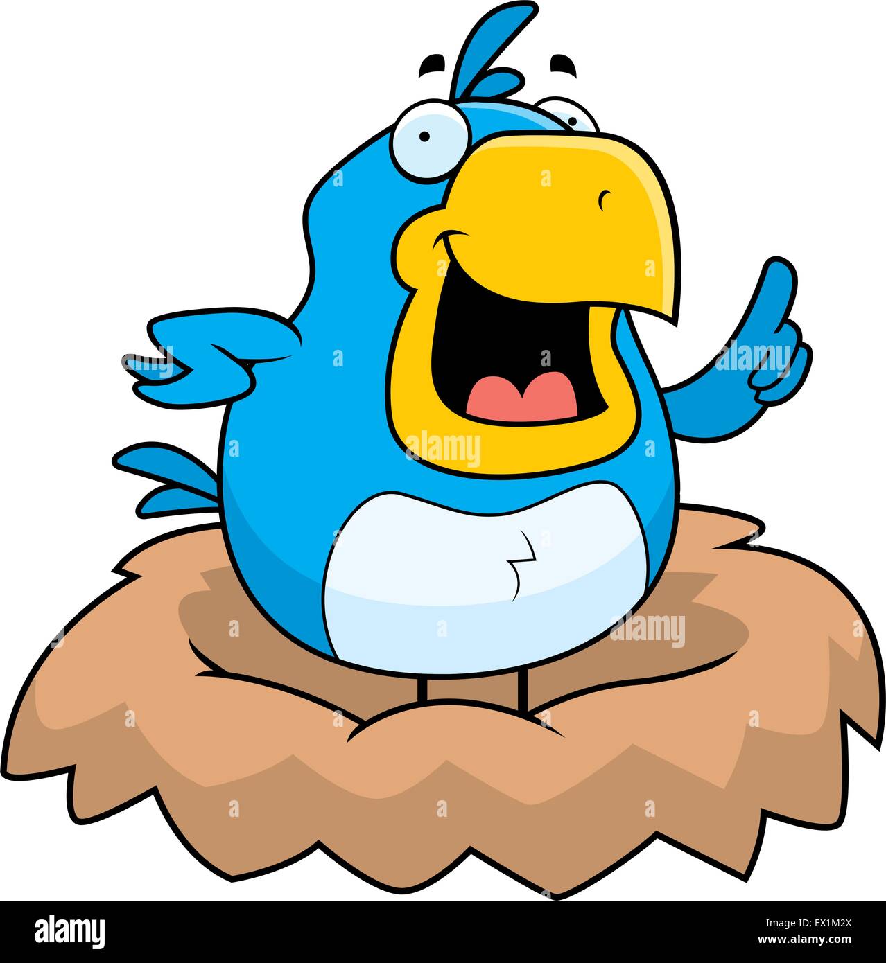 A happy cartoon blue bird in a nest. Stock Vector