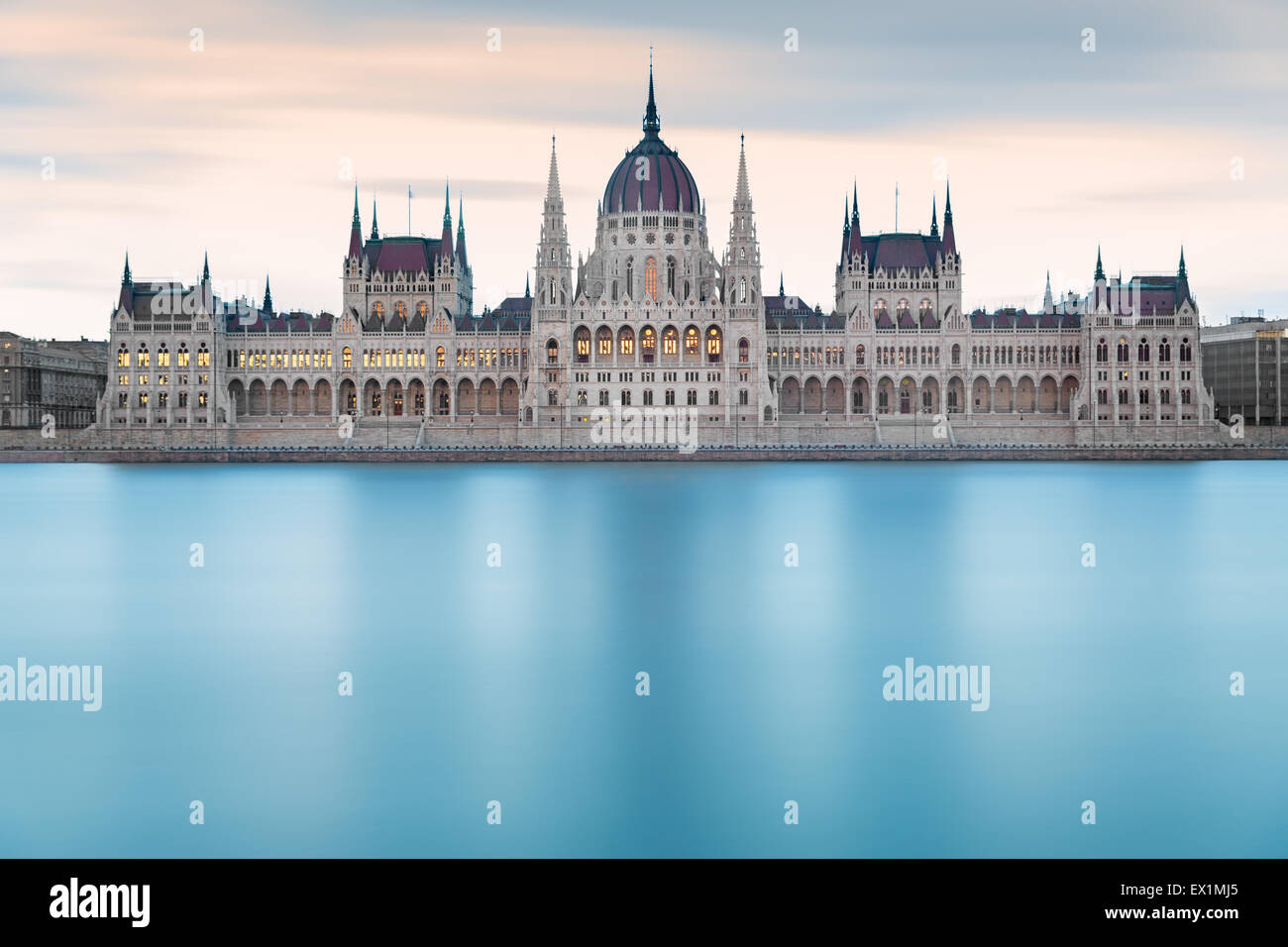 Hungarian Parliament Building before dawn, Budapest Stock Photo