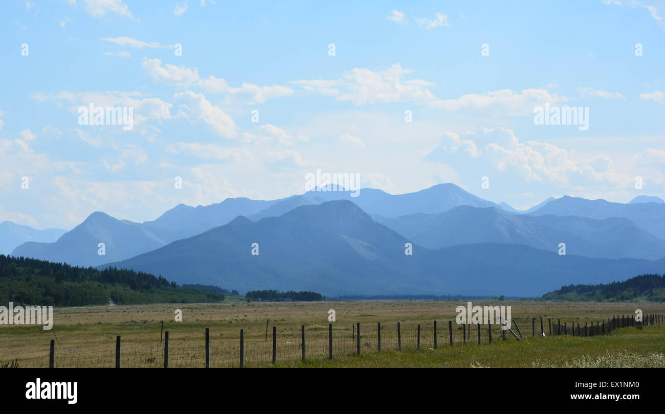 Prairie meets the Rockey Mountains near Canmore, Alberta Stock Photo 