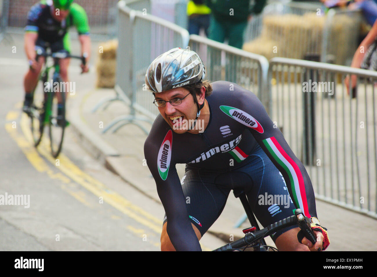 Cycle road race. Cyclist in the Bristol Grand Prix cycle race men's elite, UK Stock Photo