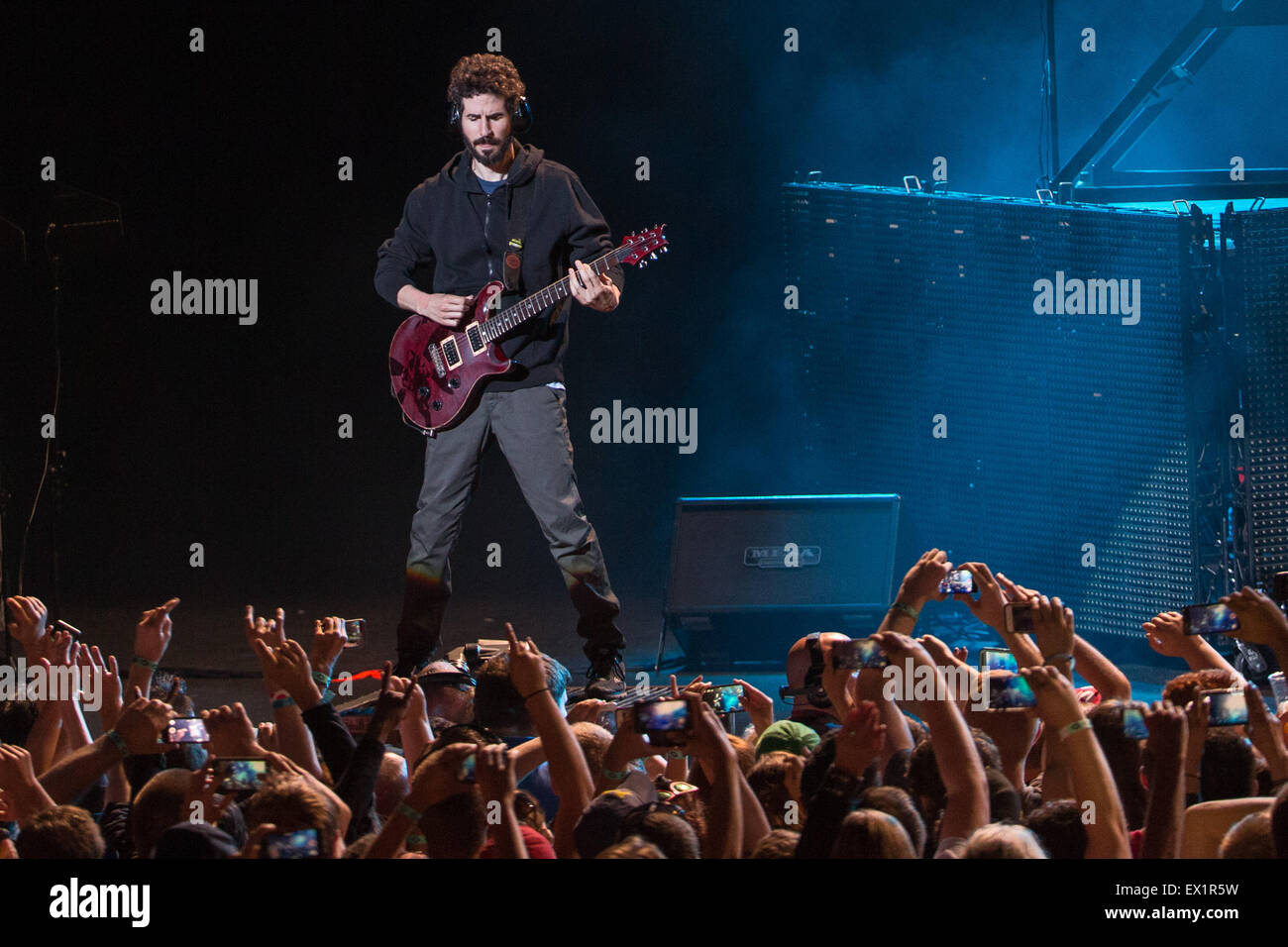 Milwaukee, Wisconsin, USA. 30th June, 2015. Guitarist BRAD DELSON of Linkin Park performs live on stage at the Summerfest Music Festival in Milwaukee, Wisconsin © Daniel DeSlover/ZUMA Wire/Alamy Live News Stock Photo