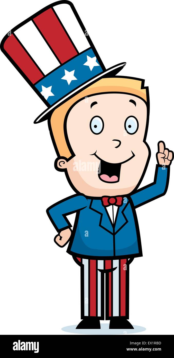 A happy cartoon patriotic boy with an idea. Stock Vector