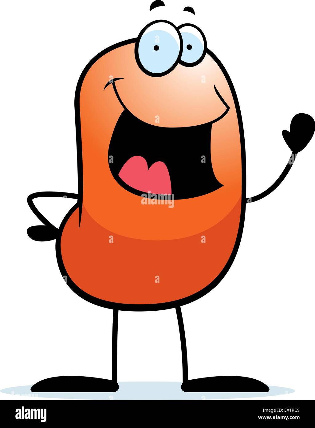A happy cartoon jelly bean waving and smiling. Stock Vector
