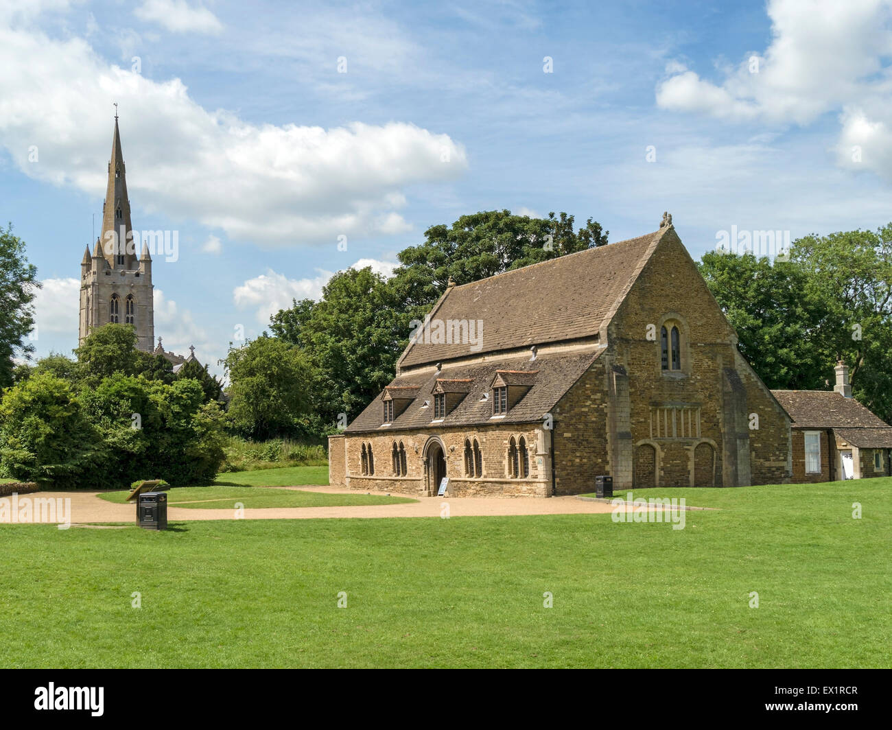 The Great Hall of Oakham Castle and All Saints Church Oakham, Rutland, England, UK. Stock Photo