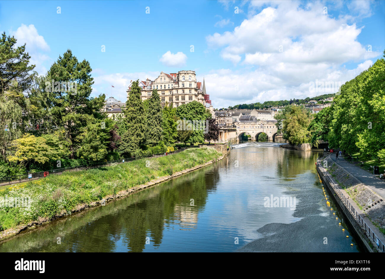 View over the Parade Gardens at the riverbanks of the River Avon, Bath, Somerset, England Stock Photo