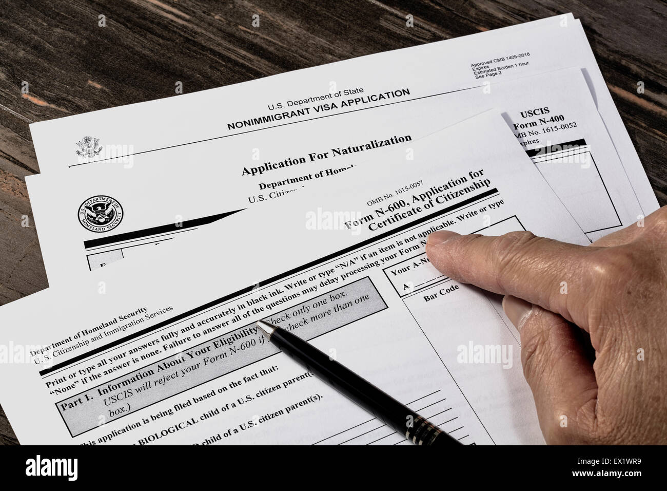 United States of America citizenship immigration naturalization application process With Public Documents for education. Stock Photo