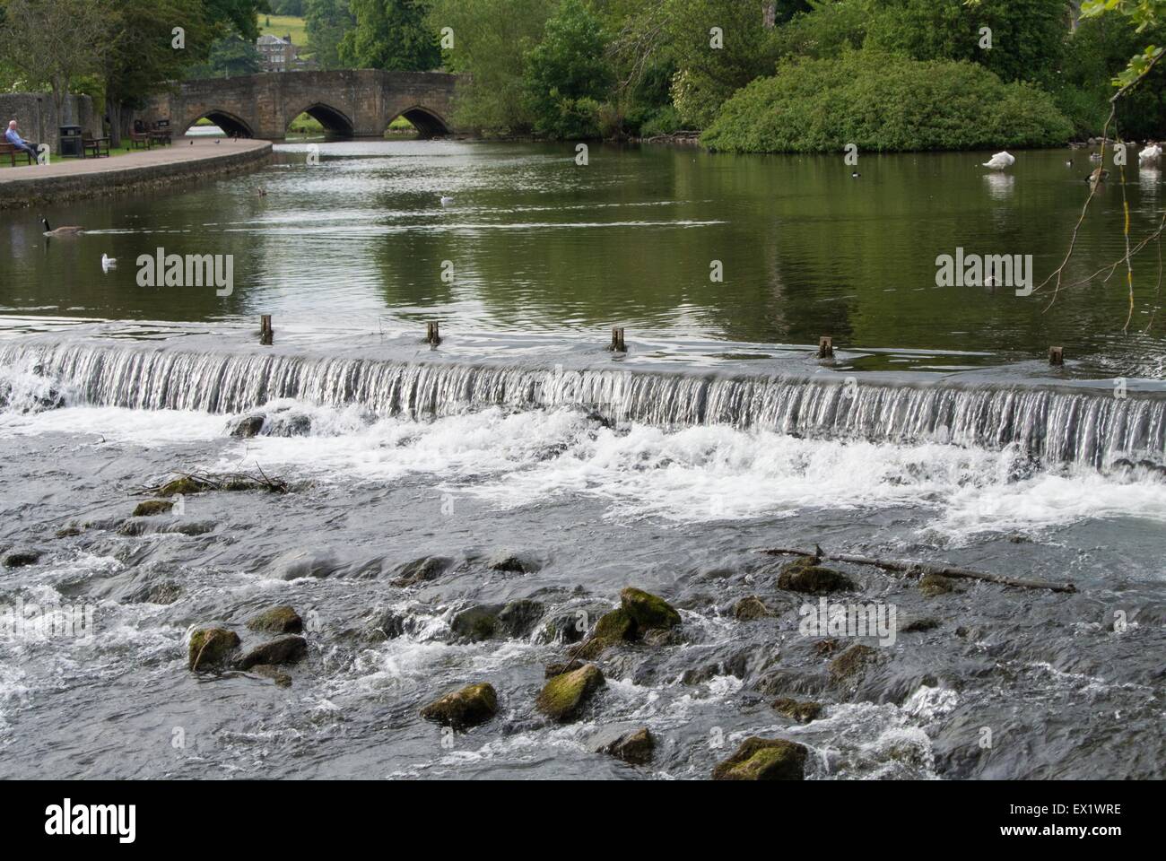 River weir on the River Wye Bakewell Stock Photo