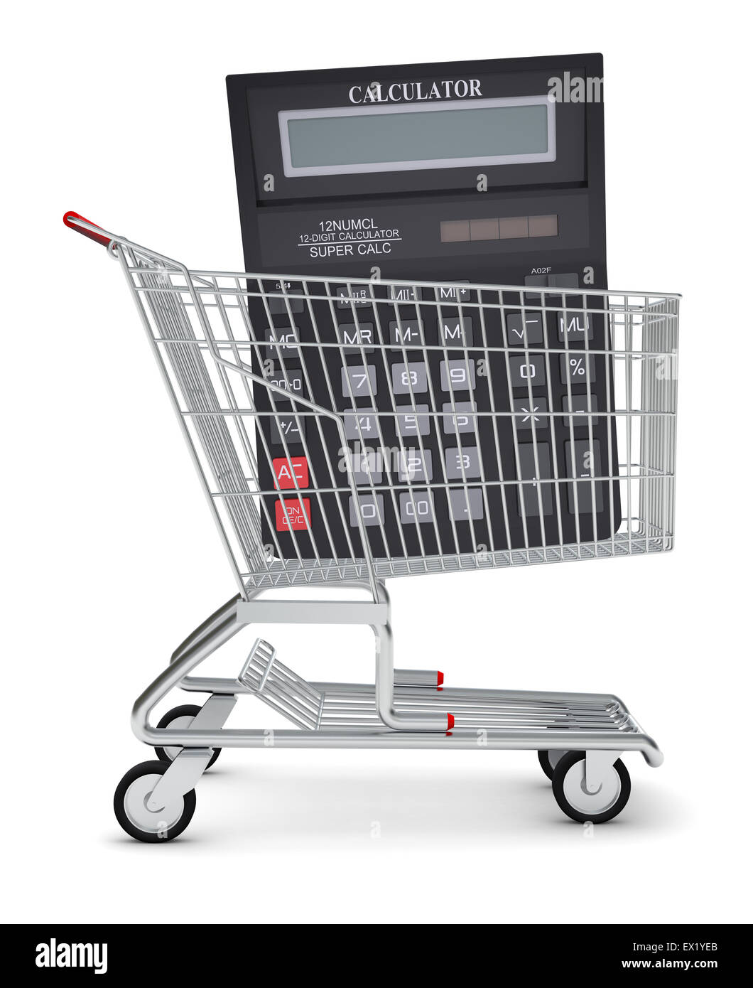 Black calculator in shopping cart Stock Photo Alamy