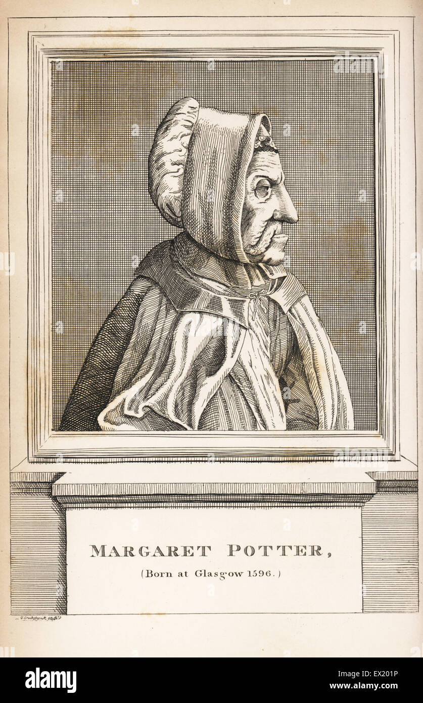 Margaret Patten, born in Glasgow 1596, died in St. Margaret's workhouse, Westminster, 1739, aged 143. Copperplate engraving from John Caulfield's Portraits, Memoirs and Characters of Remarkable Persons, Young, London, 1819. Stock Photo