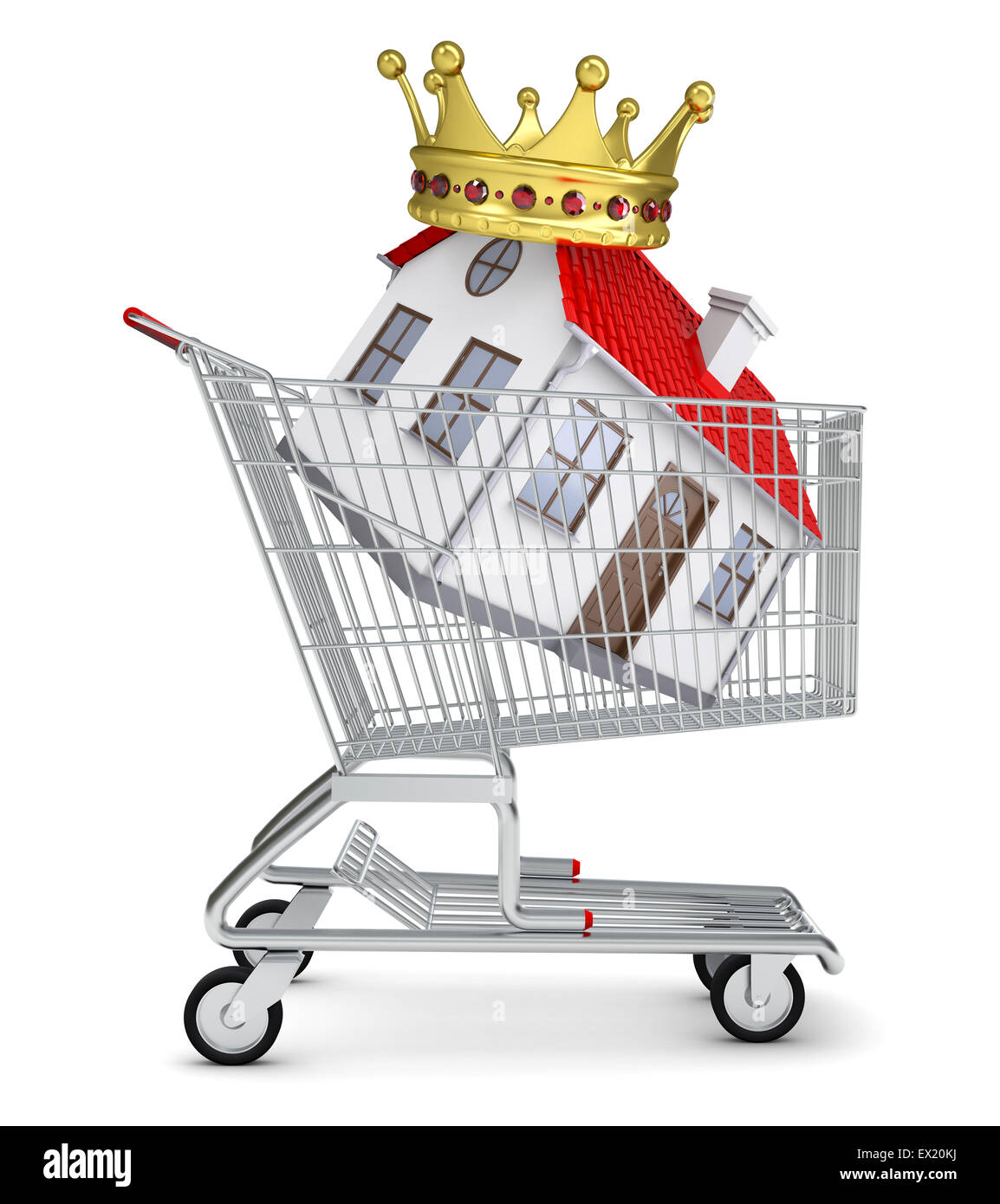 House with crown in shopping cart Stock Photo