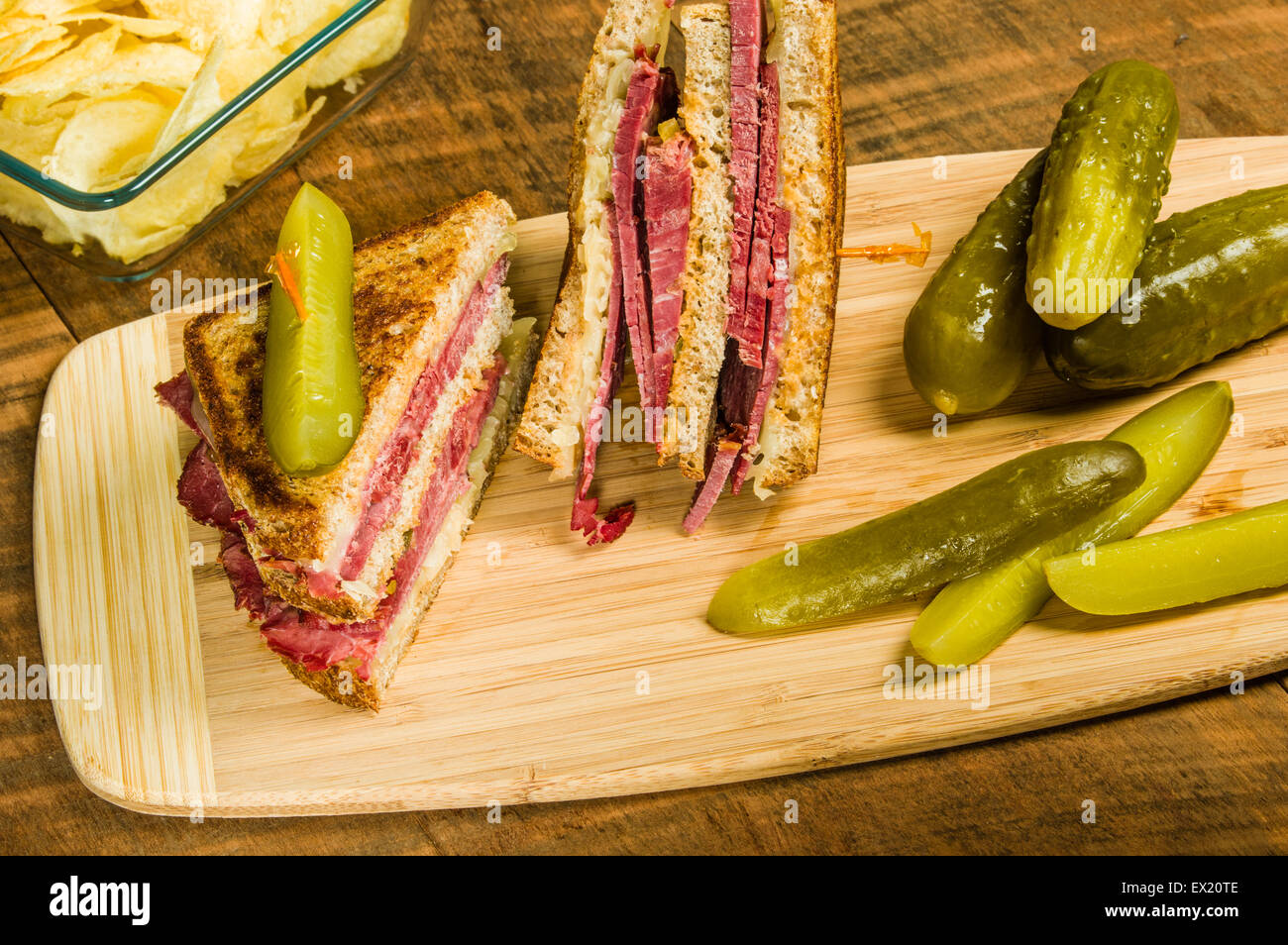 Grilled reuben sandwich with dill pickle spears Stock Photo Alamy