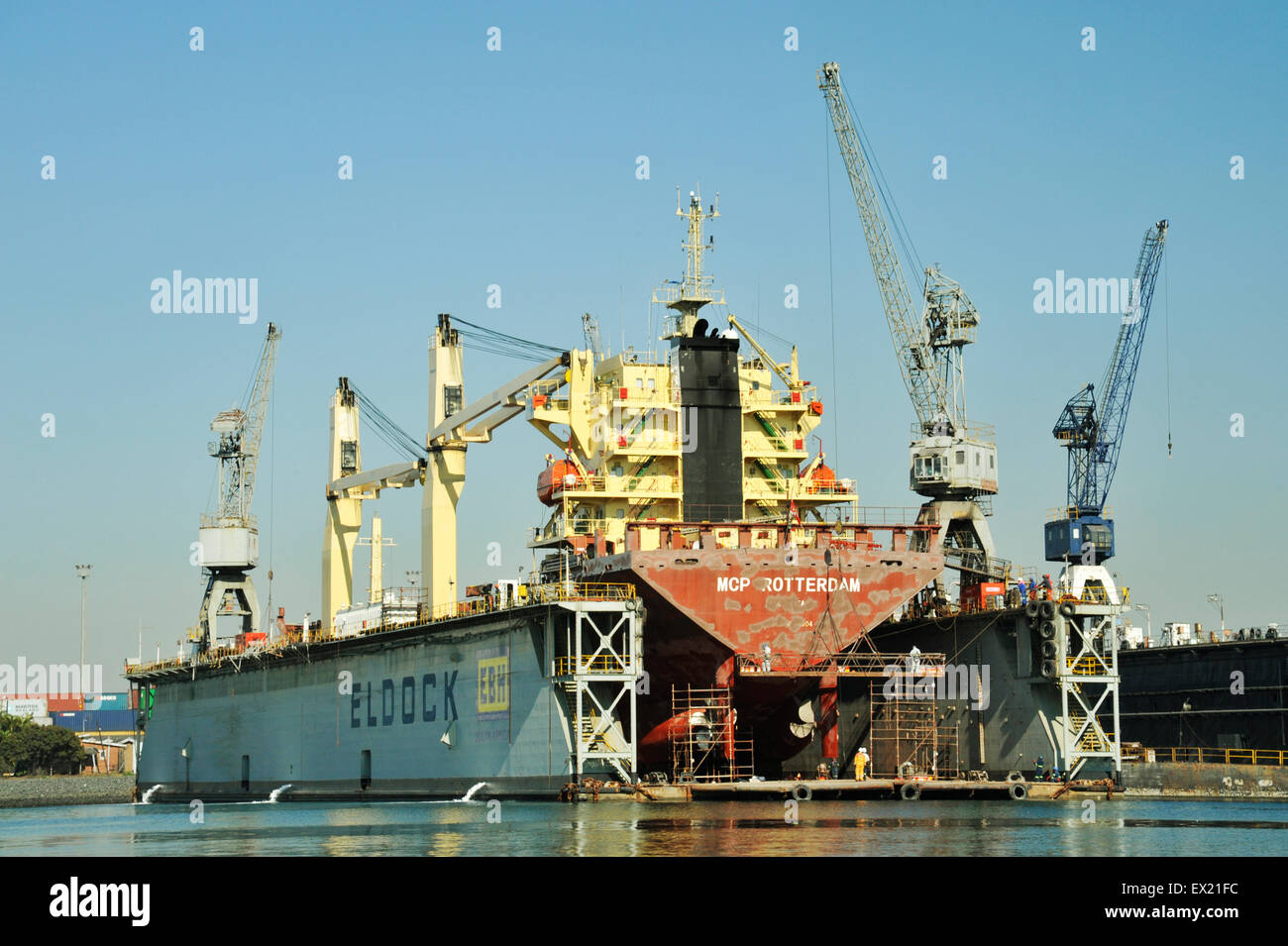 Repair maintenance and painting MCP Rotterdam on EBH floating dry dock Durban South Africa Stock Photo