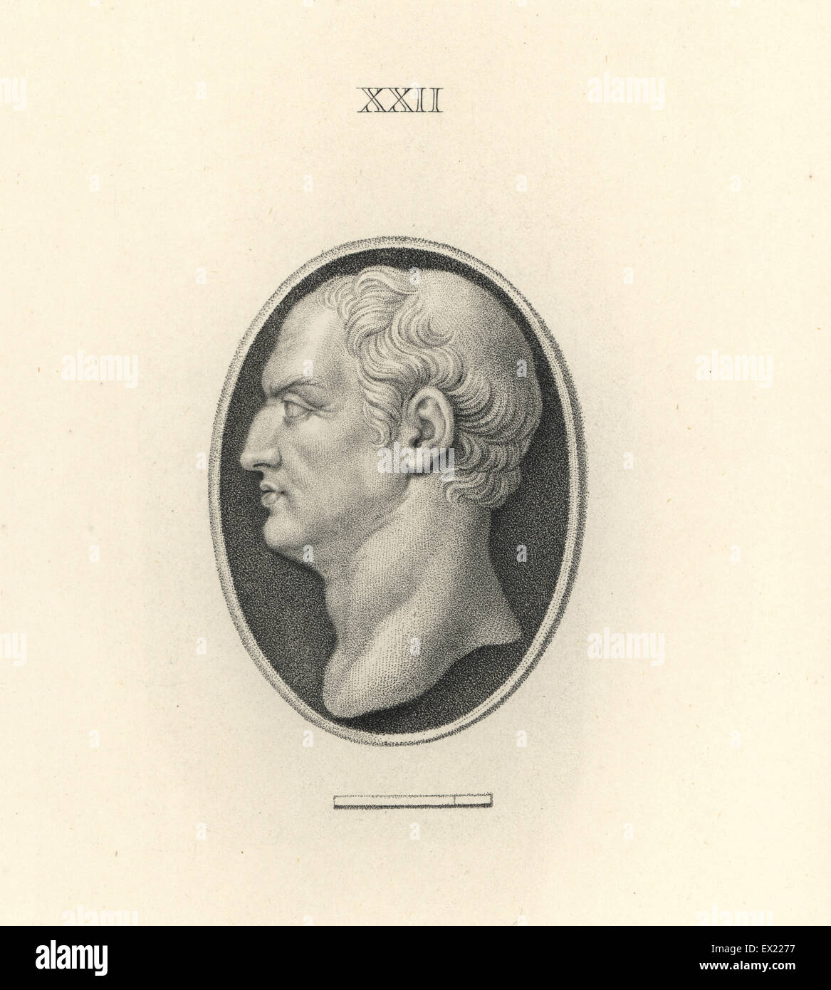 Gaius Cilnius Maecenas, political advisor to Octavian, later Roman Emperor Caesar Augustus.　Copperplate engraving by Francesco Bartolozzi from 108 Plates of Antique Gems, 1860. The gems were from the Duke of Marlborough's collection. Stock Photo