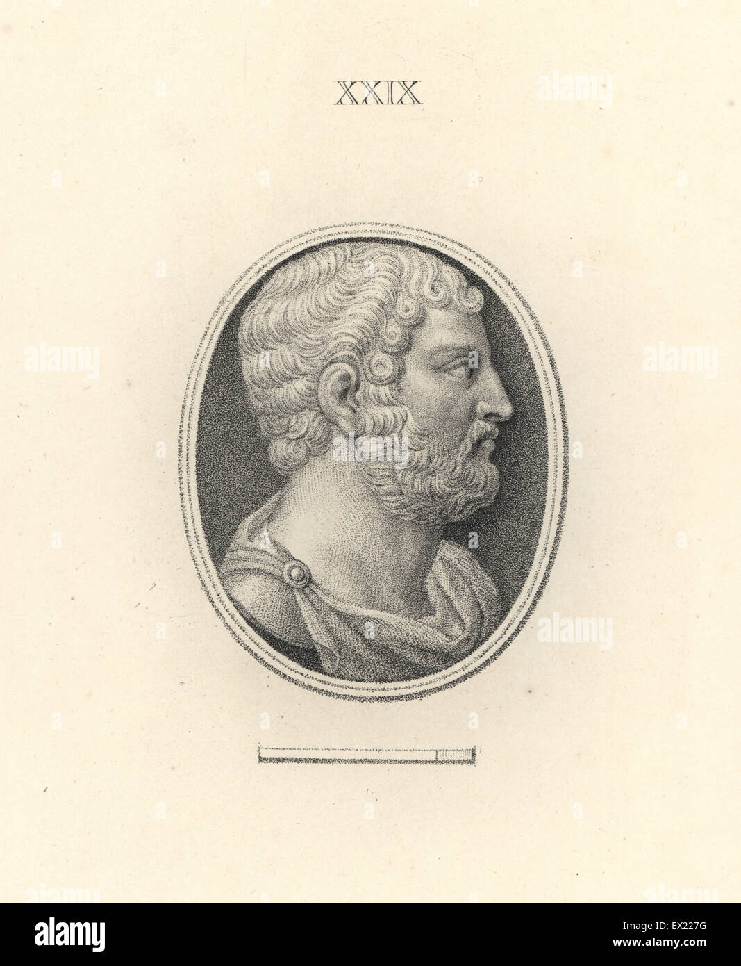 Roman Emperor Hadrian. Copperplate engraving by Francesco Bartolozzi from 108 Plates of Antique Gems, 1860. The gems were from the Duke of Marlborough's collection. Stock Photo