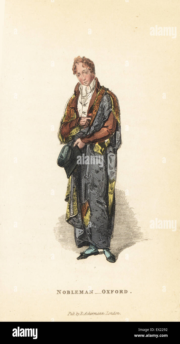 Nobleman Student, Oxford University, early 19th century. Handcoloured copperplate engraving from William Henry Pyne's The World in Miniature: England, Scotland and Ireland, Ackermann, 1827. Stock Photo