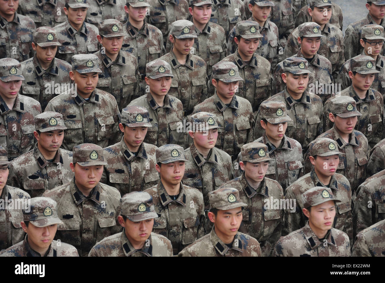 Recruits of People's Liberation Army (PLA) attend a regular training at a military base in Hefei, Anhui province, January 31, 20 Stock Photo