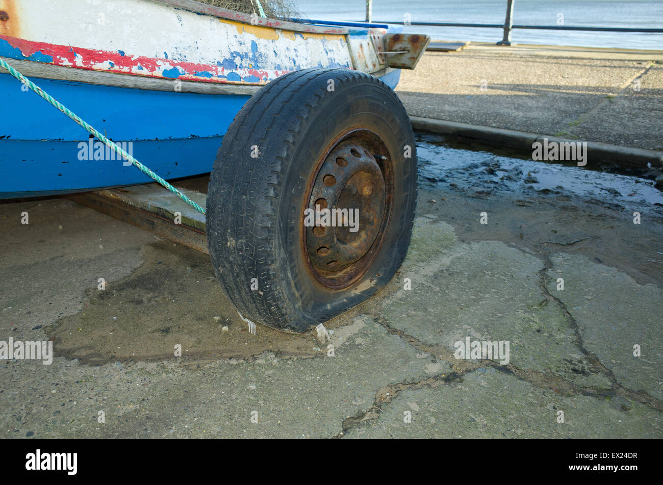 Boat Trailer with Flat tyre Filey North Yorkshire UK Stock Photo Alamy