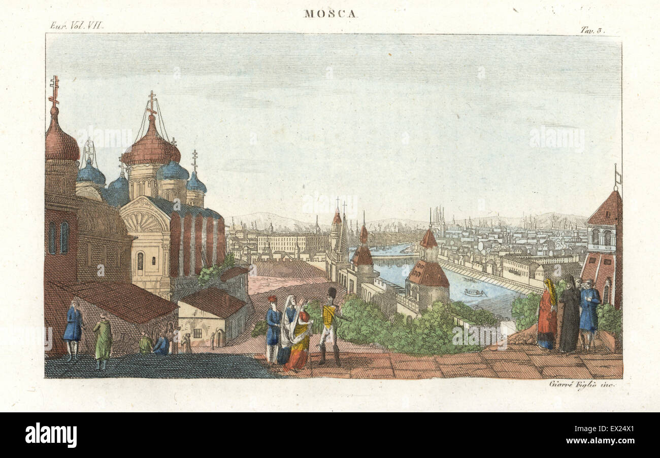 View of the city of Moscow, Russia, circa 1800. Handcoloured ...