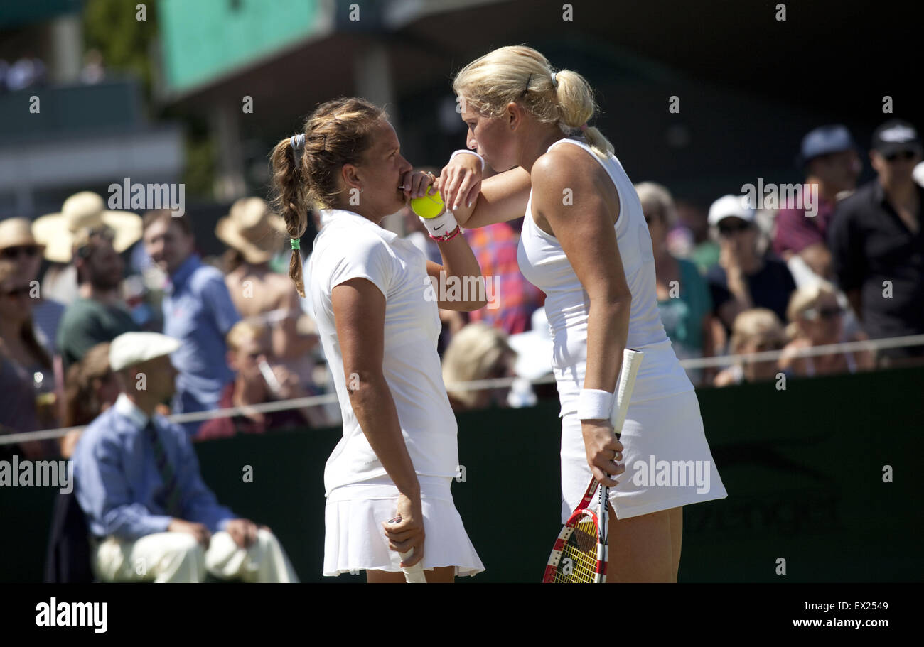 London, UK. 3rd July, 2015. M.Krajicek (NED) with B.Strycova (CZE) playing against.V.Dushevina (RUS) and M.Martinez Sanchez (ESP) at Ladie's doubles at the Wimbledon .The Championships, Wimbledon or simply Wimbledon, is the oldest tennis tournament in the world, and is widely considered the most prestigious. It has been held at the All England Club in Wimbledon, London since 1877, London, UK. © Veronika Lukasova/ZUMA Wire/Alamy Live News Stock Photo